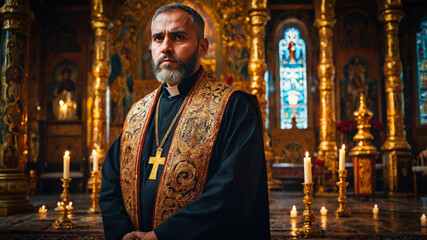 Naklejka premium An orthodox priest or monk in an orthodox church