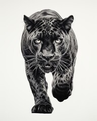 Fototapeta premium Black Panther Prowling, An Intricate Sketch Drawing Depiction of a Majestic Wildcat in Motion