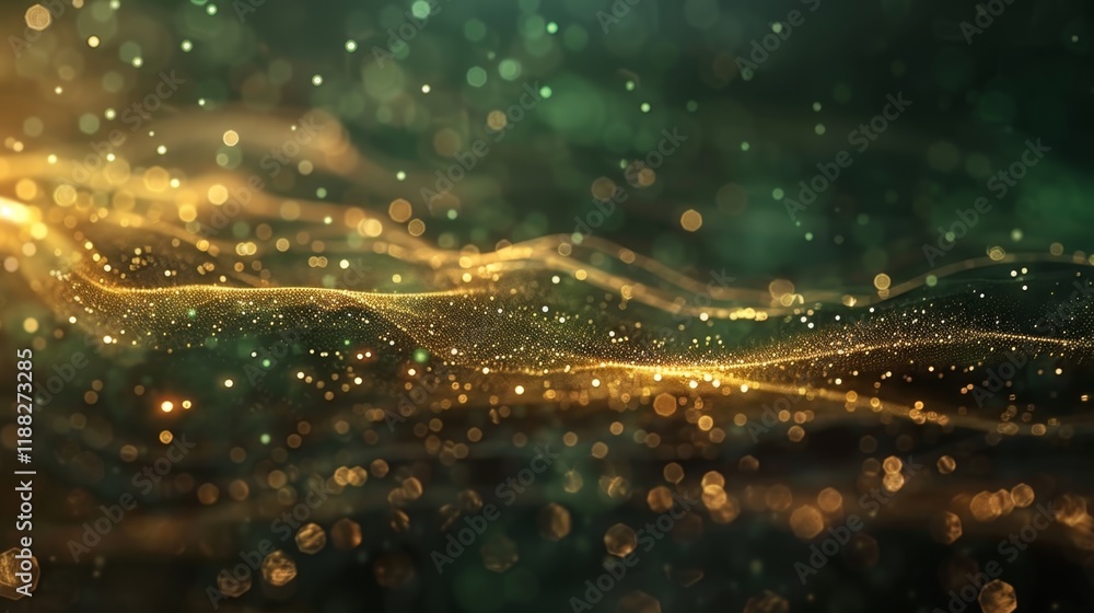 Aufkleber golden particles swirl in ethereal light against a dark green background, creating a mesmerizing abs