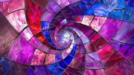 Colorful stained glass window in the shape of a spiral. Abstract background.