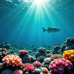 Fototapeta premium colorful coral reef beneath calm turquoise sea, water, reef