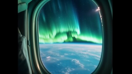Aurora Borealis Viewed From Airplane Window