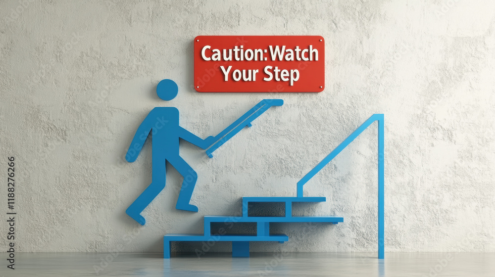 Poster safety aspects, a high-fidelity 3d illustration of a person using handrails, showcasing modern desig