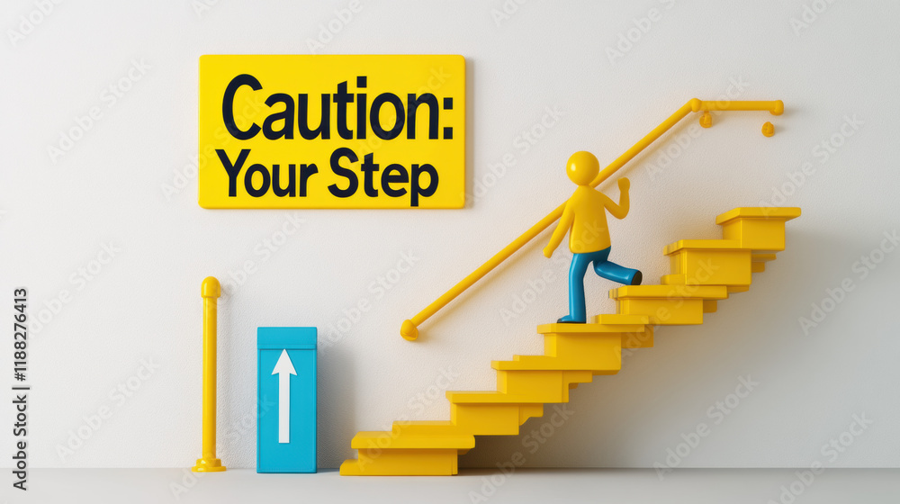 Poster safety aspects, a high-fidelity 3d illustration depicting a person using handrails, showcasing moder