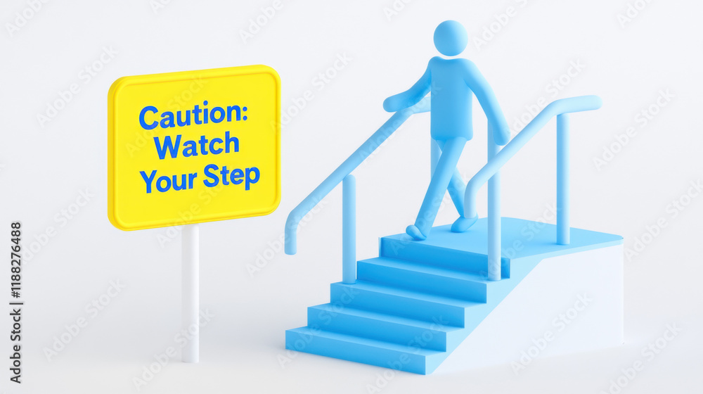 Aufkleber safety aspects, a high-fidelity 3d illustration depicting a person using handrails in a dynamic sett