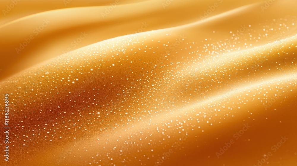 Poster a close-up of shimmering golden fabric with soft waves and sparkling highlights, creating an elegant
