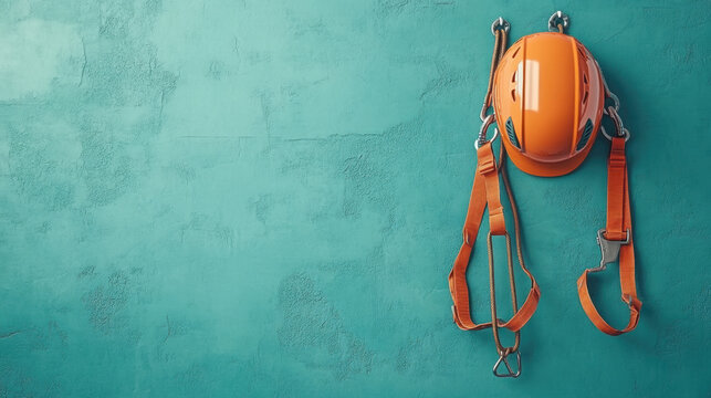 Safety aspects, A high-fidelity 3D illustration featuring a safety harness and helmet, ideal for safety training and equipment marketing.