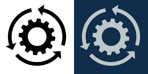 Moving gears with circular arrows. Mechanism. Industrial cycle concept. Rotating gear wheel or gear icon.