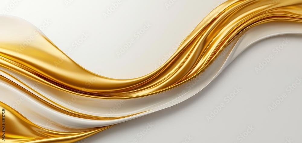 Poster a flowing design featuring golden and white waves, creating an elegant and luxurious visual effect o