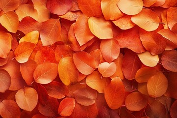 Orange fall leaves in park, autumn natural background with generative ai