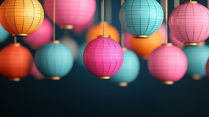 Obraz premium Colorful lanterns decorate a joyful festival scene in a vibrant celebration atmosphere illuminating the night sky
