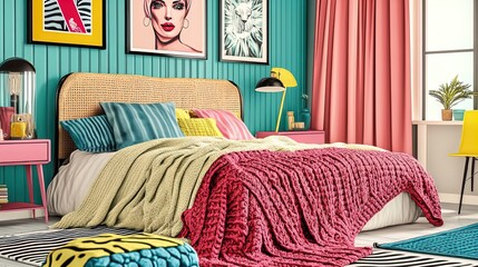 transform your space with boho-chic bedroom decor: layered textiles, woven headboard, and earthy tones perfect for a cozy poster in your urban retreat!