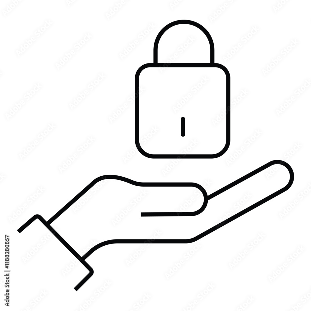 Poster hand holding padlock icon. lock icon with a hand sing. lock or closed padlock icon designed vector i