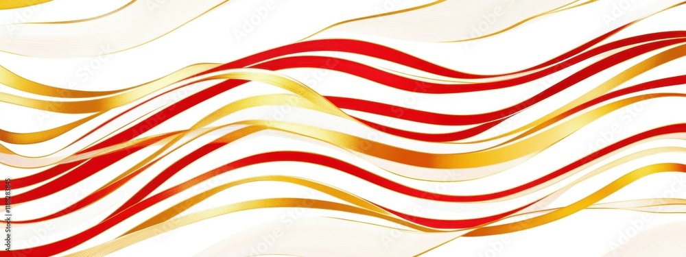 Poster abstract wavy lines in red and gold on a white background, creating a vibrant and dynamic visual exp
