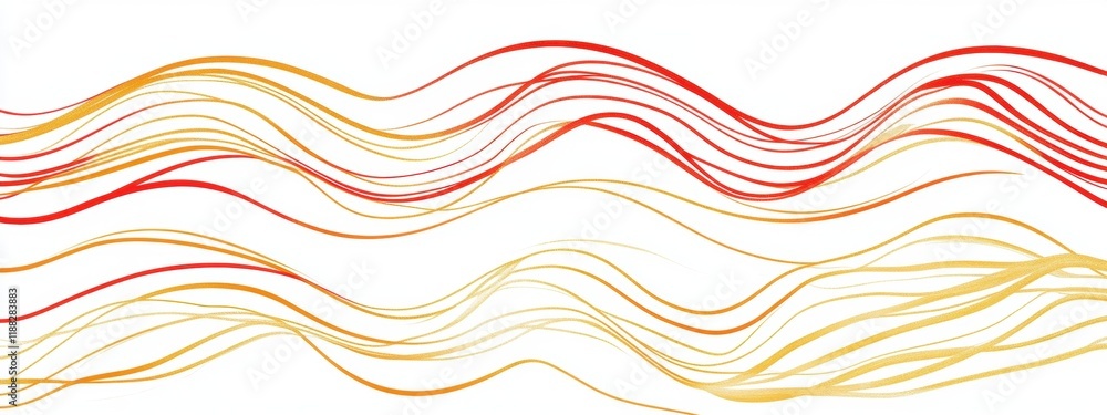 Poster abstract wavy lines in red and gold create a dynamic flat pattern on a clean white background, enhan