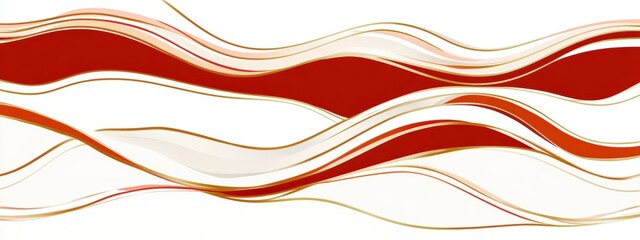 Abstract wavy lines in red and gold on white, vibrant design, modern aesthetic, suitable for textiles or graphic projects