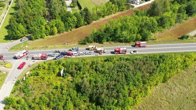 Emergency response to multi-car crash on road