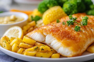 panggang walleye dengan kentang brokoli dan saus kaviar with generative ai
