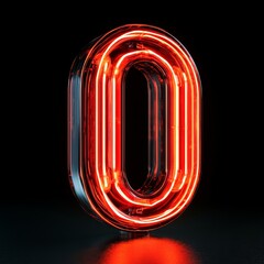 Glowing neon red number zero on black background