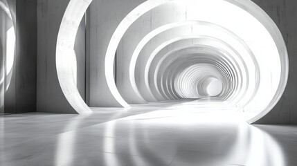 Obraz premium Abstract architecture, circular hallway, white concrete, bright light, modern design, interior.