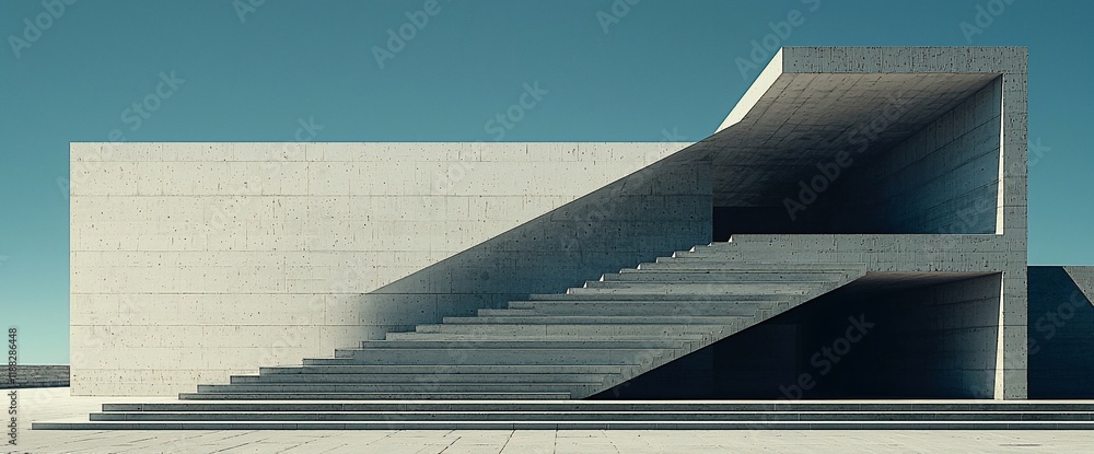 Poster modern concrete building with stairs and shadow.
