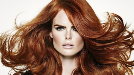 Naklejka premium Stunning Redhead: A Captivating Portrait of Long, Flowing Auburn Hair