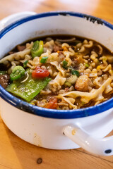 Curly bubbles of Iberian pork with mushrooms, 