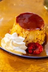 Creamy vanilla flan with chantilly cream, 