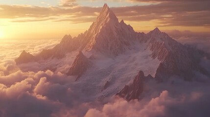 Naklejka premium Majestic Sunset over Snowy Mountain Peaks