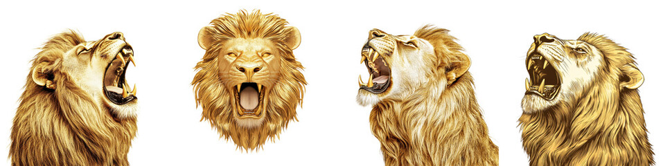 Obraz premium Fierce and powerful snarling lion with a majestic golden mane displaying aggression and dominance in the wild This portrait captures the alpha predator s intimidating presence and raw untamed nature