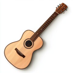 Fototapeta premium Isolated on white, pastel depiction of an acoustic guitar with soft beige and brown tones, minimalist and clean
