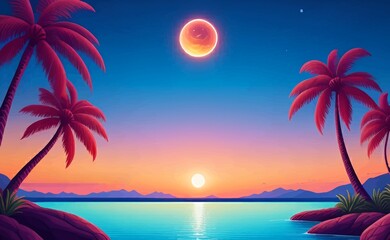 Fototapeta premium Beautiful and Peaceful Nature Scenery Illustration Landscape Countryside Tranquil Vibrant and Colorful