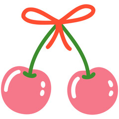 Cute cherry illustration with red bow, perfect for designs