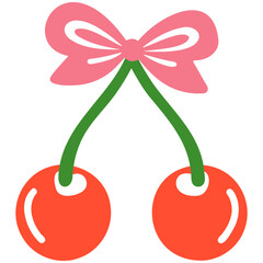 Cute cherry illustration with pink bow, perfect for designs