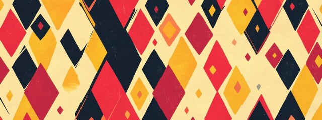 Obraz premium Abstract Geometric Pattern Design Red Yellow and Black Diamond Shapes on Beige Background