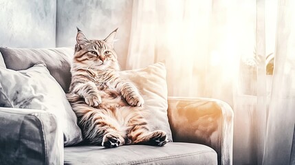 cozy cat life: a stylish cat lounging on a modern sofa – perfect for home décor inspiring pet lovers or as a chic poster for a trendy interior!