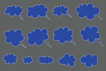 Dialog box icons, chat cartoon bubbles, thinking clouds, vector, isolated on dark background.