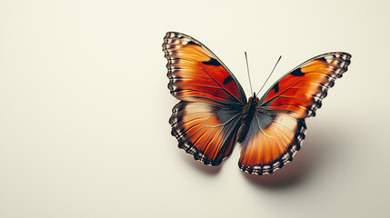 Peacock butterfly in flight with heart shaped wings on a white background creating an incredible scene of gentle subtle scenes, strong color contrast, hyper detailed photography. Text space.