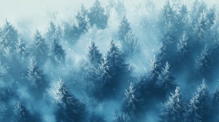 Obraz premium Winter Wonderland, serene snow-laden forest, trees blanketed in fresh snow, tranquil atmosphere, inviting winter escape, peaceful scenery