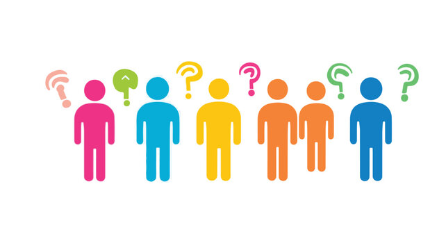 Confused Man Surrounded by Colorful Question Marks on a White Background Vector Art & Illustration by Rasel