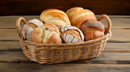 Assortment of Freshly Baked Breads in a Wicker Basket