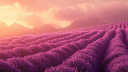 Fototapeta premium Tranquil Lavender Field, serene rows of vibrant blooms, gentle light, evoking calmness and peace, perfect for relaxation and inspiration
