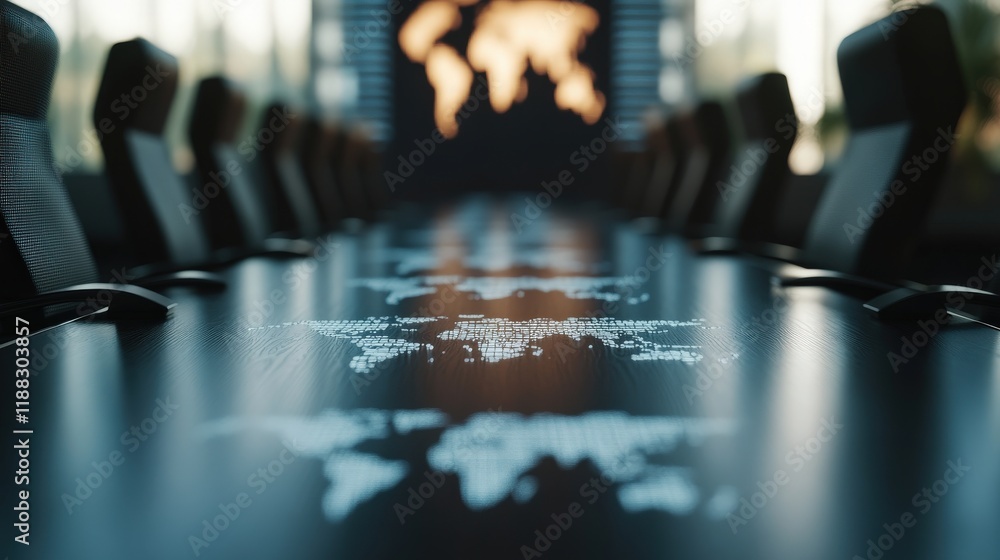 Aufkleber modern conference room with interactive world map table, a professional setting for global business 