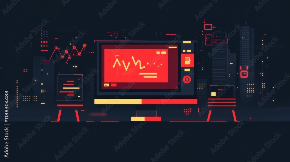 Poster technical difficulties display, minimalistic design featuring error messages and icons, clear commun