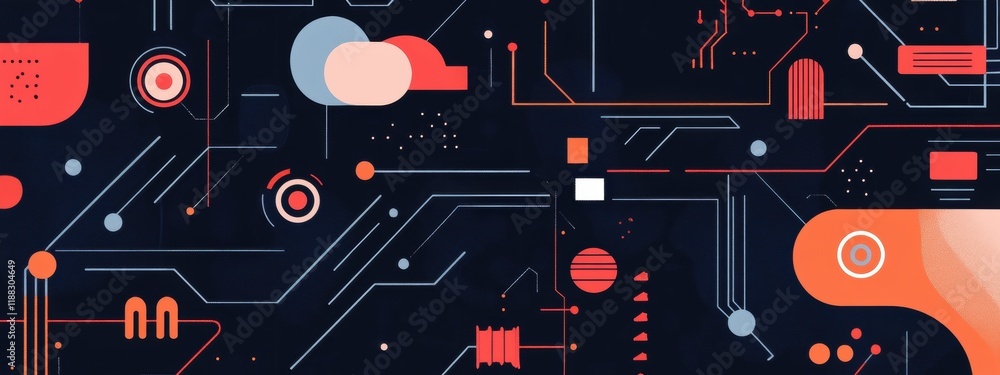 Poster dynamic tech banner with circuit patterns, digital innovation elements, modern design