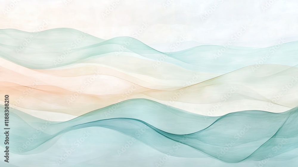 Poster a gentle abstract background with soft pastel waves creating a calming and serene design. copy space