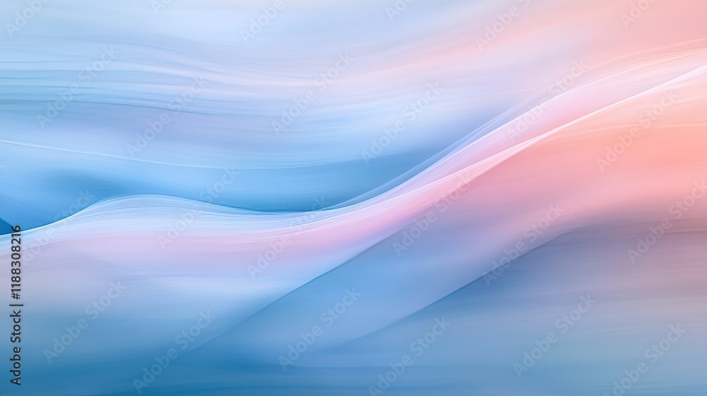 Poster A gentle abstract background with soft pastel waves creating a calming and serene design. Copy space available.