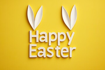 Cheerful greeting with playful bunny ears against bright yellow