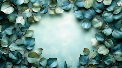 Botanical Frame of Lush Green Leaves on Soft Background