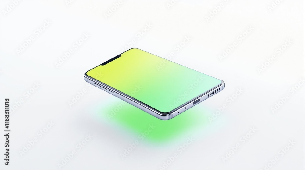 Poster minimalist floating smartphone with vibrant gradient on light background